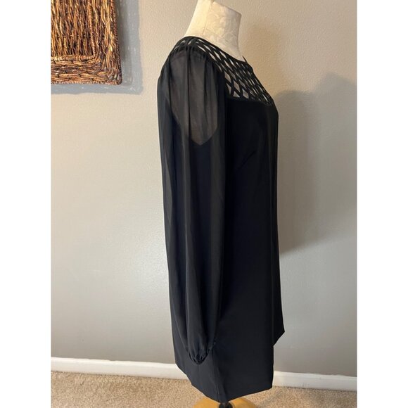 WHBM Shift Dress 10 Black Career Church Washable 3/4 Long Sleeve Lattice Trim - Picture 6 of 10